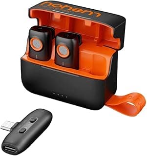 ميكروفون لاسلكي hohem MIC-01 (عدد 2 ميكروفون + 1 مستقبل + علبة شحن) للأندرويد، أسود