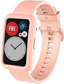 Band Compatible with Huawei Smart Watch Fit – Silicone Sport Band with Protective Case – Adjustable Wristband for Men Women with Breathable