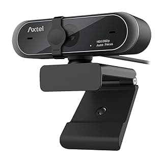 AX-FHD Webcam - 1080p Full HD Video, Autofocus and White Balance, Webcam with Microphone for PC, Web Camera, Privacy Cover, Adjustable Clip, Plug & Play, USB Cable, Video - Black