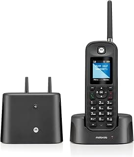 تليفون لاسلكي موتورولا DECT O201، معرف متصل، إضاءة خلفية، ذاكرة 200 رقم، مدى طويل، سماعة خارجية، مثالي للاستخدام الخارجي، أسود