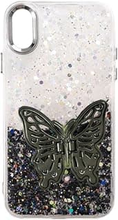 Back Cover Compatible With iPhone X/Xs, Stylish Girly Hard Cover With Soft Edges, Colored Glitter And Camera Protection - Black