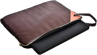 Plain Dark Brown Leather Protective 15-15.6 inch Premium Laptop Sleeve Case with Zipper Pocket and Side Strap | Slim Design Laptop Bag compatible with MacBooks and Laptops