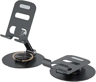 360°Rotating Phone Holder for Desk, Portable & Foldable Cell Phone Stand for Office & Kitchen, Adjustable Tablet Stand for All Mobile Phones, iPhone, iPad (Black)