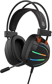 سماعات رأس للألعاب PT-900H صوت محيطي 7.1 افتراضي سلكية USB مع ميكروفون عازل للضوضاء وإضاءة RGB رائعة للكمبيوتر- تصميم مريح خفيف الوزن وسماعات 50 مم لون أسود