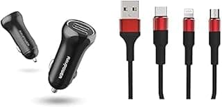 مجموعة أساسيات السيارة (شاحن سيارة RP-VC030 إجمالي 49 وات - أسود، USB+Keendex KX 2463 3 في 1 | ضمان 18 شهر)