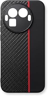 جراب متوافق مع ريلمي GT 8 Pro، غطاء خلفي من جلد PU وألياف الكربون مقاوم للصدمات مع حواف TPU، تصميم مقاوم للخدش - أسود بخط أحمر