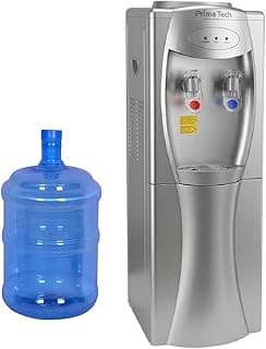 مبرد مياه PRIME TECH موديل PT-33SI قائم بذاته ساخن وبارد، 2 حنفية، فضي + قارورة مبرد مياه 19 لتر