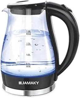 غلاية كهربائية جاماكي سعة 1.8 لتر - هيكل من زجاج البوروسيليكات العالي 1600 وات - JMK9508