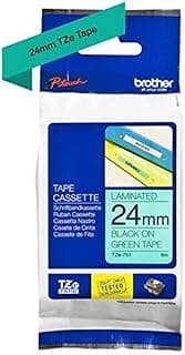 Brother TZe-751 Labelling Tape Cassette, Laminated, Genuine Supplies 24 mm (W) x 8 m (L) - Black on Green