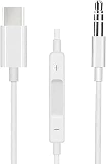 كيبل محول صوت USB-C الى AUX 3.5 ملم مع تحكم بالسلك، شريحة محول رقمي تناظري عالية الدقة، سلك ستيريو من النوع سي الى 3.5 ملم ذكر، ابيض، موديل JH-071، 1 متر