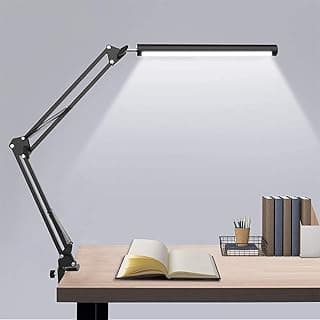 مصباح مكتب LED بقوة 10 وات، 3 أوضاع إضاءة مع 20 مستوى سطوع قابل للتعديل، مصباح طاولة قابل للطي والدوران 360 درجة مريح للعين للعمل أو المذاكرة (أسود)
