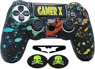 Gamer X Anti-Slip Silicone Controller Cover Compatible with PS4 Controller, Protective Skin with 2 Thumb Grip Caps + Bonus Random Gamer Sticker Gift