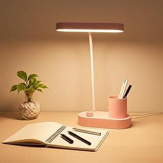 Oval Base Adjustable Desk Lamp – W20xD9.5xH33cm, LED Table Lamp for Computer or Desk, USB Rechargeable Reading Study Lamp for Kids (Pink)