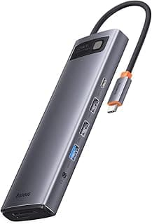 موزع USB-C فريد معدني 12 في 1 من سلسلة جليم قدرة 100 واط 8K@HDMI قاعدة شحن بمنفذ USB متعددة الوظائف سرعة 10 جيجابايت الثانية لشحن ابل ماك بوك برو وسيرفس وايباد ولاب توب باسيوس رمادي