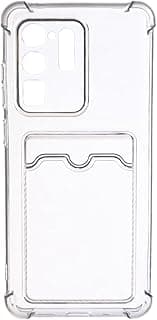 جراب ظهر سيليكون للحماية مع جيب سيليكون وحواف أمان لهاتف سامسونج Galaxy S20 Ultra - شفاف أسود