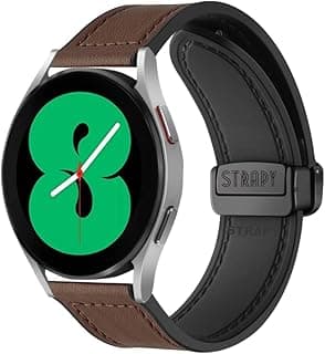 استيك ساعة جلد طبيعي ناعم 20 مم متوافق مع سامسونج Galaxy Watch 7/6/5/4، مشبك مغناطيسي قابل للطي