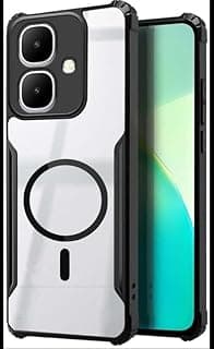 جراب مغناطيسي شفاف لهاتف Infinix Smart 10، يدعم الشحن اللاسلكي Magsafe، مضاد للاصفرار وحماية للكاميرا (إطار أسود)