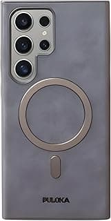 جراب Next Store متوافق مع سامسونج Galaxy S24 Ultra جلد مع حماية للكاميرا، تصميم نحيف وأنيق، يدعم الشحن المغناطيسي، مقاوم للصدمات والخدوش (رمادي)