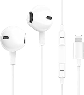 سماعات أذن سلكية مع ميكروفون وتحكم في الصوت متوافقة مع ايفون 13/12/11/Xs Max/Xr/Xs/X وتدعم جميع أجهزة iOS