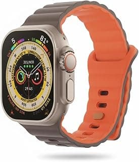 Dual-Color Capsule Silicone Band Compatible with Apple Watch 42mm / 44mm / 45mm / 49mm – Ultra & Series Models – Soft Flexible Sport Strap with Secure Capsule Lock, Gray/Orange