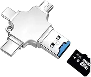 قارئ كروت ذاكرة 4 في 1 بمنفذ USB 3.0 و Type-C و Micro USB و Lightning، يدعم TF و OTG متوافق مع الهواتف والكمبيوتر و MacBook