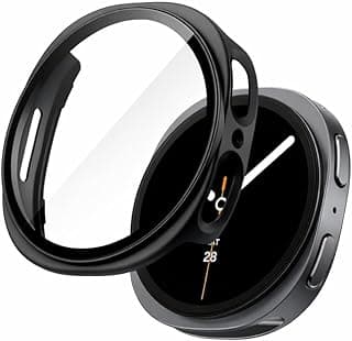 Case Compatible with Samsung Galaxy Watch 8 44mm, Full Coverage Slim Hard Case Protective Bumper Built-in Tempered Glass Screen Protector Shell for Galaxy Watch8 44 mm (Black)