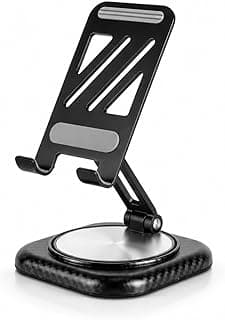 360-degree rotating desktop mobile and tablet holder SH-3175, sturdy carbon fiber base and adjustable design, luxurious silver anti-slip and vibration-proof stand for smartphones - Black