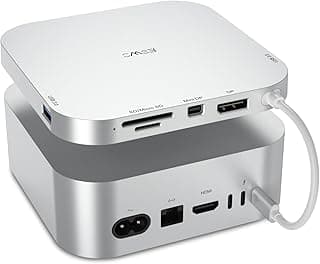 قاعدة توصيل ماك ميني M4 تدعم إخراج شاشة بدقة 4K بمعدل 60 هرتز - موزّع JESWO بمنفذ USB-C مزوّد بديسبلاي بورت عادي وميني، ومنفذي USB 3.0، وفتحات بطاقات SD/TF، ليعمل كمحطة توصيل متعددة المنافذ