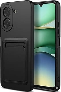 جراب سيليكون ناعم مع مكان للكروت متوافق مع Redmi A5 / Poco C71، جراب محفظة بتصميم عصري ناعم (أسود)