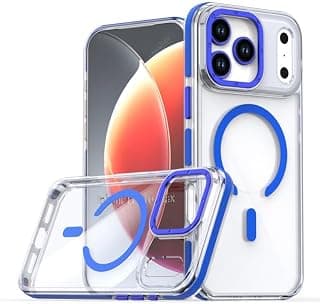 جراب بظهر شفاف وإطار ملون مع حلقة مغناطيسية قوية [متوافق مع MagSafe لهاتف ايفون 17 Pro] غطاء رفيع مضاد للصدمات (أزرق)