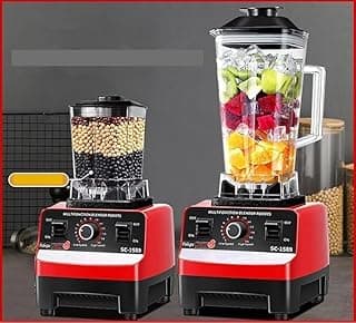 4500W Heavy Duty Commercial Ice Crusher Blender with 6 Blades for Fruit, Food Processor, Grinder, Chopper, Smoothie Juices, 4500.0W, Red/Black with Grinder Against Breakage