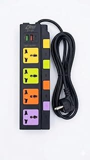 مشترك كهرباء 4 مخارج مع منافذ USB، سلك تمديد بحماية من زيادة التيار، مخارج عالمية مع مفاتيح تشغيل منفصلة للمنزل والمكتب