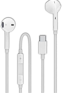 سماعة أذن سلكية بمنفذ USB-C مع ميكروفون مدمج وتحكم في الصوت، سماعات عالية الدقة متوافقة مع سلسلة iPhone 15/16، سامسونج Galaxy S24/S23، وجميع أجهزة Type-C