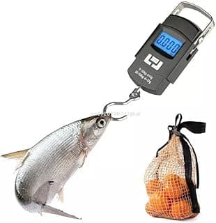 Handheld Electronic Luggage Scale, Travel Luggage Scale, LCD Digital Hanging Scale for 50kg Bag with Blank Backlight Function, Gift for Traveler, Silver, Fishing, Black