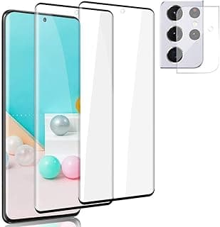 واقي شاشة LETANG (2+1 واقي عدسة) لسامسونج Galaxy S21 Ultra 5G، زجاج مقسى شفاف HD، صلابة 9H، يدعم البصمة (6.8 بوصة)