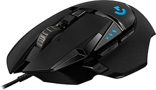 ماوس ألعاب بسلك G502 هيرو أداء عالٍ من لوجيتك بمستشعر 25K وبدقة 25600 نقطة لكل بوصة ار جي بي ووزن قابل للتعديل و11 زرًّا قابلًا للبرمجة وذاكرة داخلية مناسب لأجهزة الكمبيوتر وماك - لون أسود USB