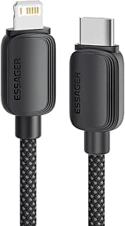 Essager 29W USB-C to Lightning Magnetic PD Super Fast Charger Cable | 1 or 2 or 3 Meter | Nylon Braided Tangle-Free Cord | 480Mbps Data Sync for Apple iPhone 14/13/12/11/Xs Max /8/7, iPad (2 Meter)