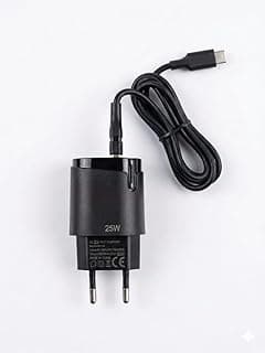 شاحن أصلي مزدوج (25W) معتمد مع كابل Type-C إلى USB، أسود