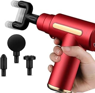 مسدس التدليك من PPW، لون أحمر، طراز ميني، مع 4 رؤوس تدليك و6 سرعات وشحن USB، يتميز بشريحة ذكية وعمر بطارية طويل، يعمل بتقنية الاهتزاز