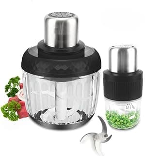 محضر طعام وخلاط وكبة 2 في 1 بقدرة 300W للحوم والخضروات 2.5 لتر للعائلات مع وعاء سموذي 0.3 لتر، سرعتان مع خاصية النبض وشفرات ستانلس ستيل وموتور نحاسي، ضمان 12 شهر