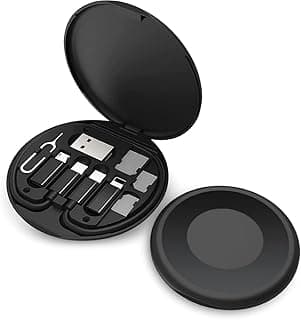 USB Cable Conversion Storage Box, Multi-Type Charging Line Adapter, Type-C Micro Lightning Data Transfer Tool, Contains SIM Card Slot and Tray Eject Pin Used as Mobile Phone Holder, Black (Black)