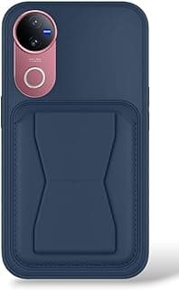 Case with Card Holder & Kickstand – Luxury PU Leather Shockproof Cover, Slim Anti-Scratch Protective Phone Case for Vivo V50 5G (Blue)