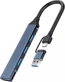 قاعدة توسيع USB 4 في 1 متعددة المنافذ USB نوع سي / USB-A مدخل مزدوج، 1 × USB3.0 + 3 × USB2.0، غطاء من الالومنيوم