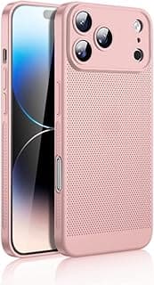 Case For iPhone 17 Pro 6.3-Inch Heat Dissipation Case with Built-in Camera Lens Protector Slim Fit Breathable Cooling Anti-Fingerprint Hard PC Back Shockproof Cover (Pink)