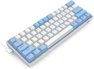كيبورد ريدراجون USB فيز K617 بإضاءة RGB و تبديل سريع و كابل قابل للفصل، أبيض أزرق، متوافق مع PC و لابتوب، إنجليزي