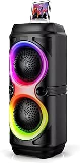 صب ووفر بلوتوث مع سماعتين مع إضاءة ومدخل ميكروفون – صب ووفر لاسلكي محمول RGB LED وبطارية قابلة للشحن للهواتف الذكية، التلفزيون، التابلت، والكمبيوتر (AN_4216)