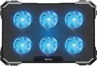 مبرد لابتوب ICE06N حتى 17 انش، 6 مراوح بسرعة 2400 دورة في الدقيقة، 6 مستويات سرعة، اضاءة LED، منفذا USB، تصميم هادئ للالعاب والعمل، ضمان استبدال سنتين + 5 سنوات صيانة.