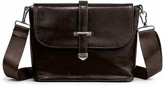شنطة كروس حريمي كلاسيك من الجلد الطبيعي الفاخر، تصميم بقلاب أنيق مع قفل معدني فضي وحزام عريض قابل للتعديل. مقاس - MS30