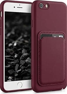 Soft Silicone Case Cover with Card Holder Compatible with iPhone 6 / 6S, Fashion Soft Design Wallet Case (Wine Red)