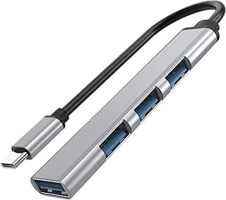 USB 3.0 Hub, Type C 4-Port Adapter and 4-in-1 Docking Station, UltraSlim SuperSpeed 5Gbps Aluminum for MacBook Pro 2021/ Air 2020/2019/2018 Ipad Pro Surface Pro Flash Drive Mobile HDD (Silver)